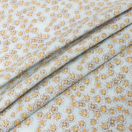 Stitch & Sparkle Light Blue Daisy Maries Picnic Cotton Fabric
